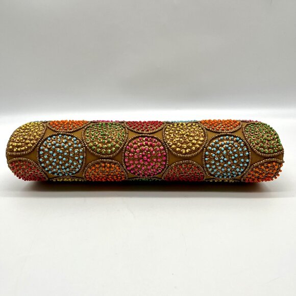 David Jeffery Multi-Colored Bronze Fabric Embellished Convertible Clutch - Picture 5 of 11